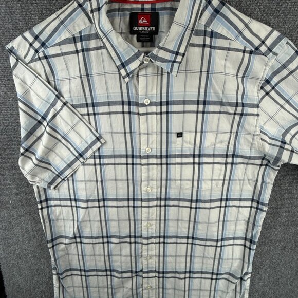 Quiksilver Quicksilver Button Up Men Short Sleeve Blue Plaid Large Cotton Blend - Picture 2 of 16